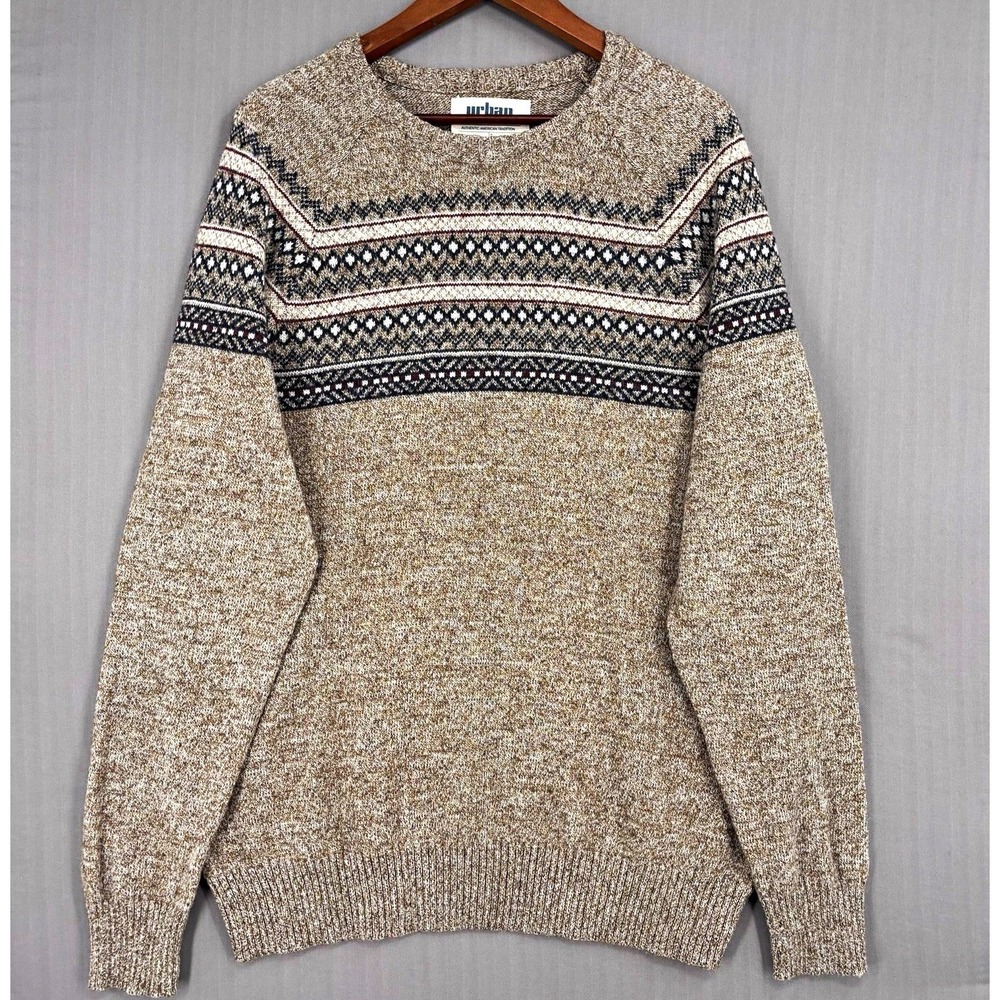 Urban Pipeline Fair Isle Wool Blend Crewneck Sweater Mens XL Brown Nordic